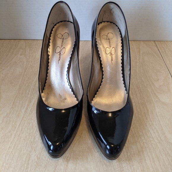 Jessica Simpson Black Patent Leather Tortoiseshell Lucite Heels size 7 - Picture 3 of 7